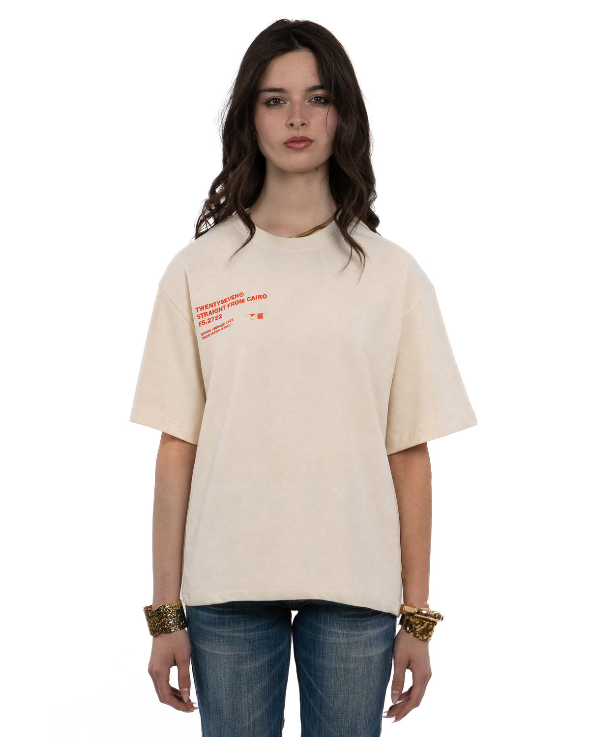 Beige velvet loop tee